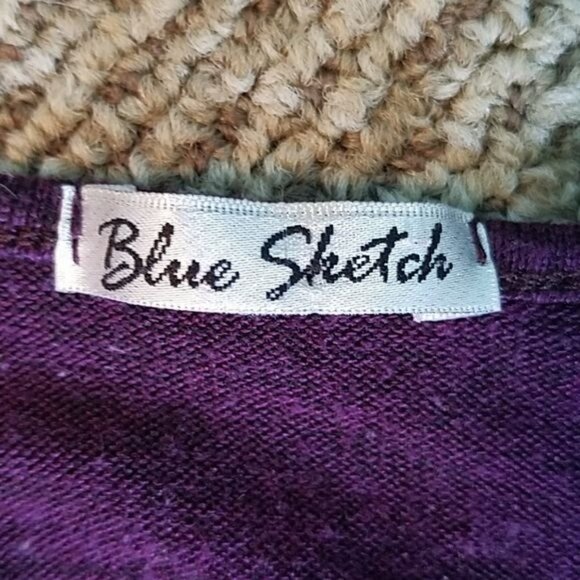 Dress Scooped Neck  Blue Sketch Cold Shoulder Purple Women's Size WOMAN'S LARGE - Picture 10 of 11